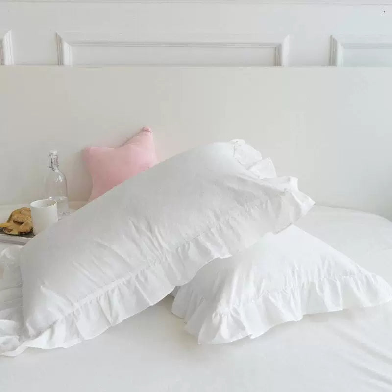 Ruffle Edge Washed Cotton Pillowcase Set