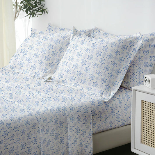Custom Design Blue Snowflake Bed Sheet Set Bulk Wholesale