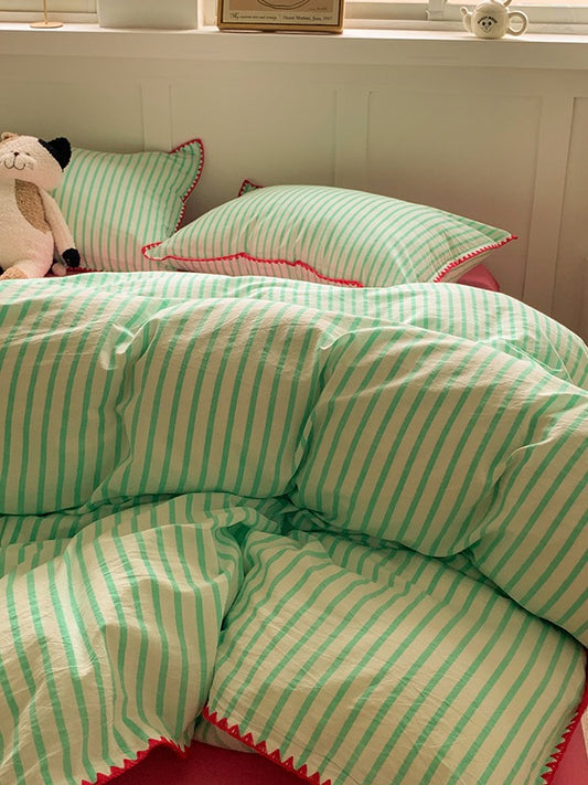Colorblock Stitch Washed Cotton Duvet Cover original reference image 1