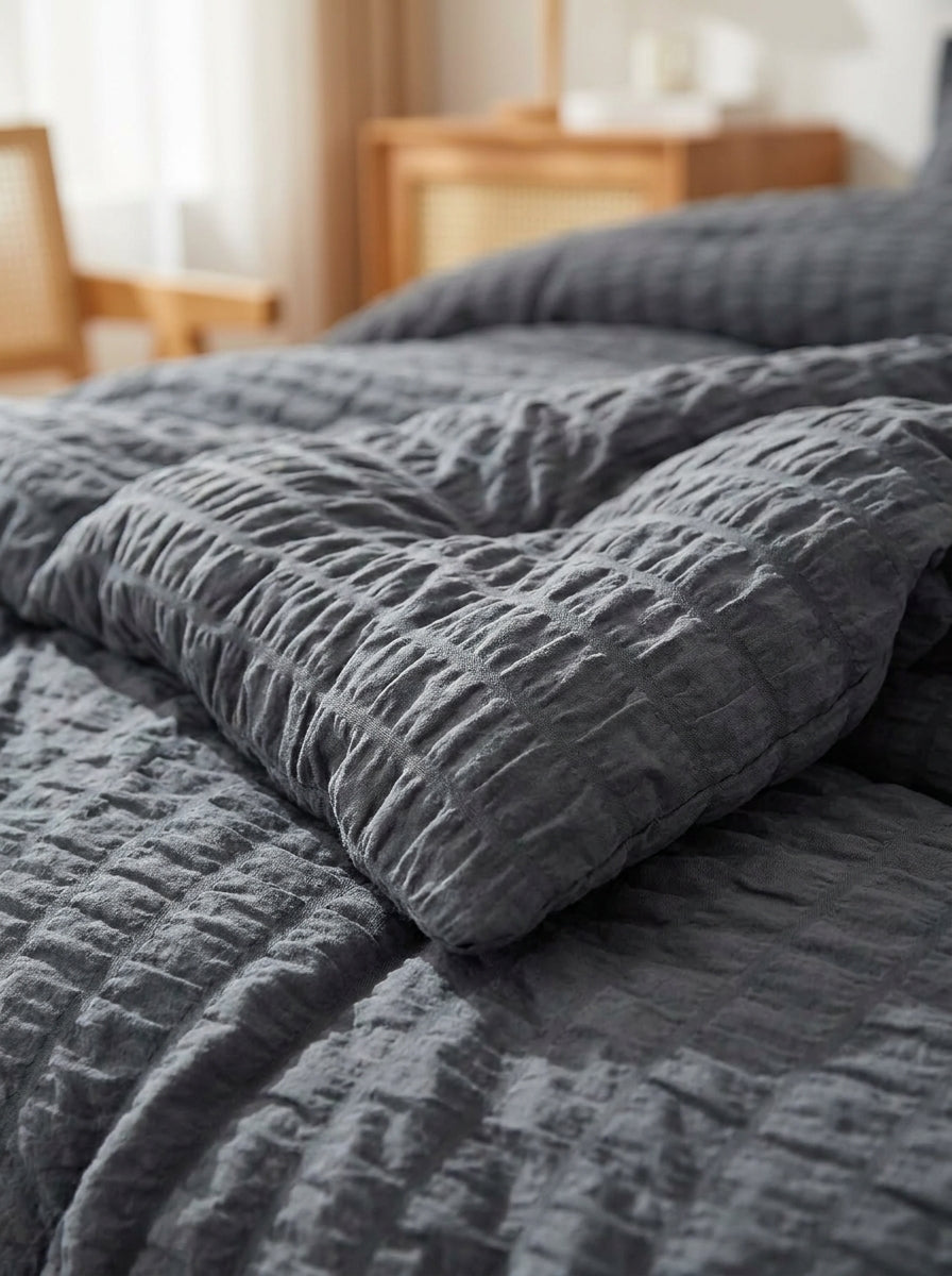 Dark Gray Seersucker Comforter detail image