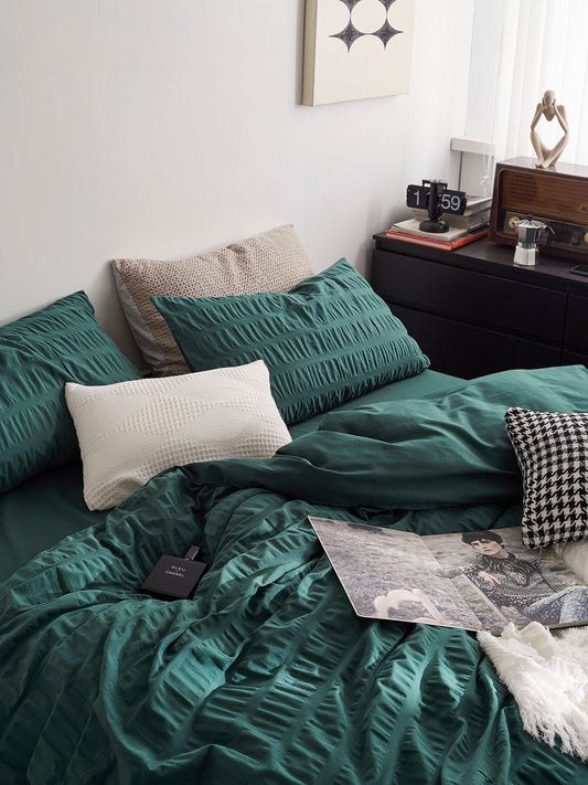 Emerald Ripple Cotton Seersucker Comforter original reference image 2