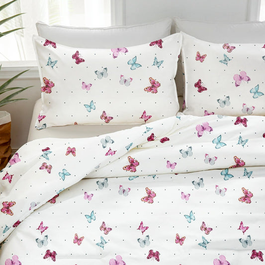 Premium Microfiber Bedding Sets with Butterfly Floral Prints and Matching Curtains 6 Pieces
