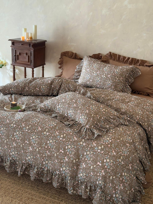 Mocha Meadow Floral Ruffle Cotton Double Gauze Comforter original reference image 2