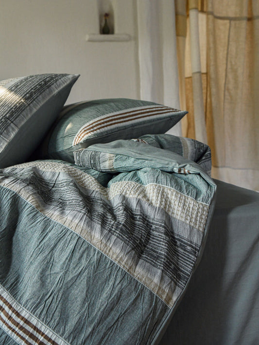 Sage Terracotta Stripe Jacquard Cotton Comforter original reference image 2