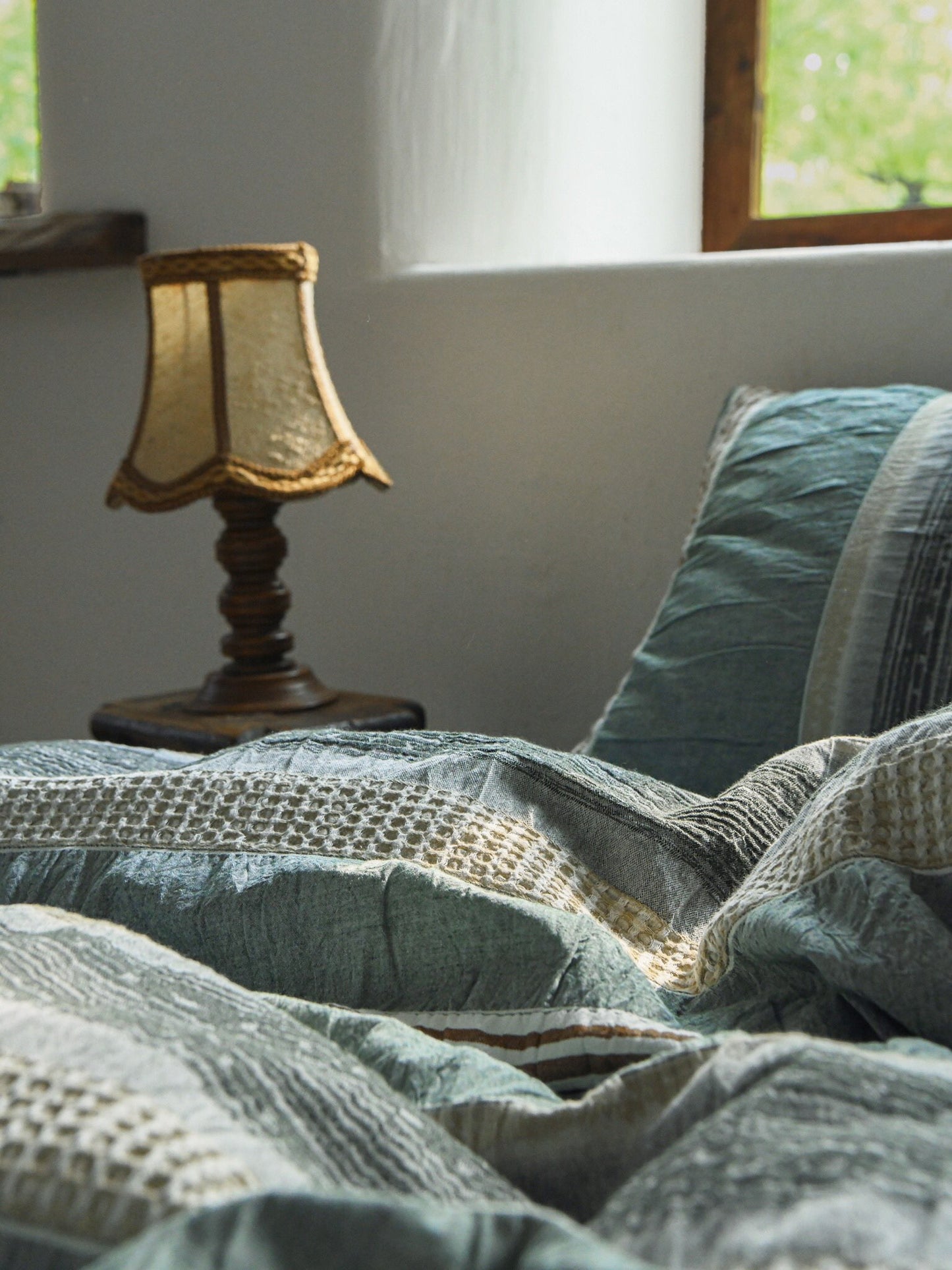 Sage Terracotta Stripe Jacquard Cotton Comforter original reference image 9