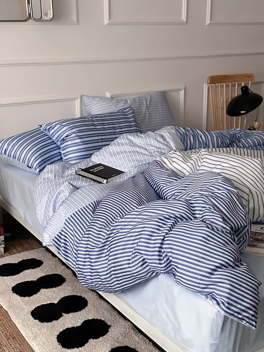 Stripe Current Printed Cotton Sateen Duvet Cover original reference image 2