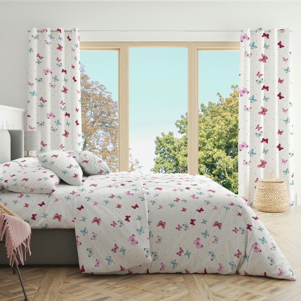 Parure de lit en microfibre de qualité supérieure avec imprimés floraux papillons et rideaux assortis 6 à 12 pièces