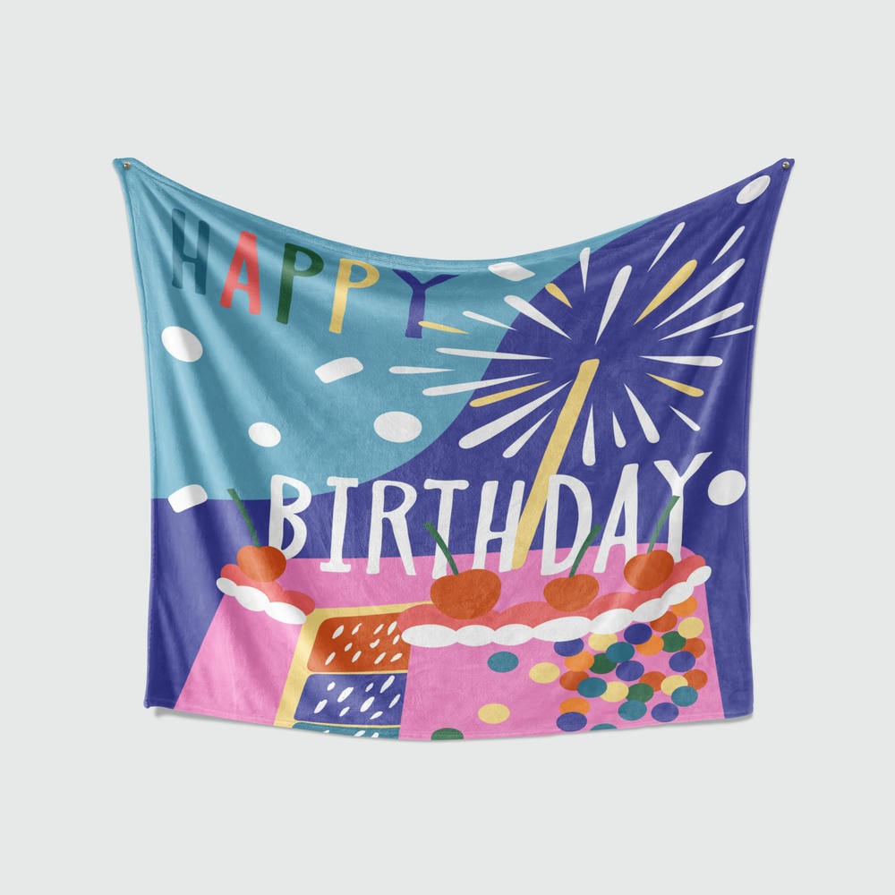 Couverture polaire en flanelle personnalisée avec lettrage d'anniversaire imprimé en gros