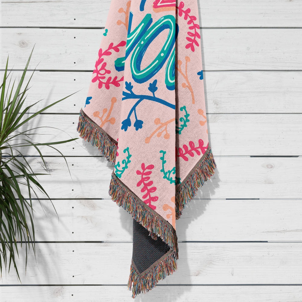 Personalized Inspirational Lettering Woven Blanket with Tassels