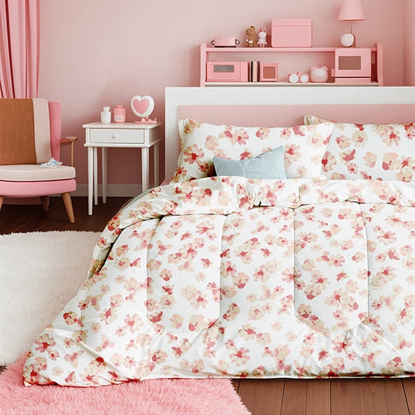 Custom Printed Pink Disty Flower Comforter Sets at Cheap Prices for Wholesale