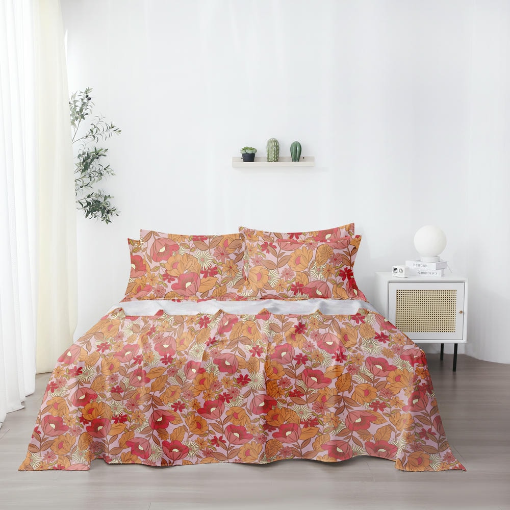 Ensemble de draps de lit à imprimé floral d'automne en gros Ensemble de literie en microfibre