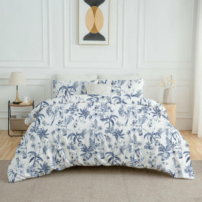 Ensemble de housse de couette et de couette à imprimé floral et feuilles en microfibre brossée double