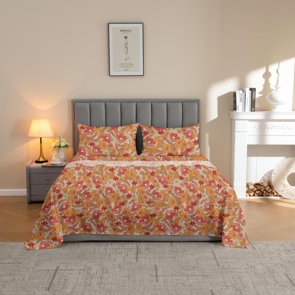 Wholesale Fall Autumn Floral Printing Bed Sheet Set Microfiber Bedding Set