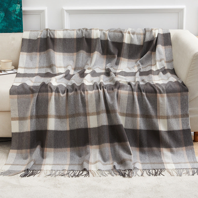 Wholesale Plaid Wool Blanket With Tassels