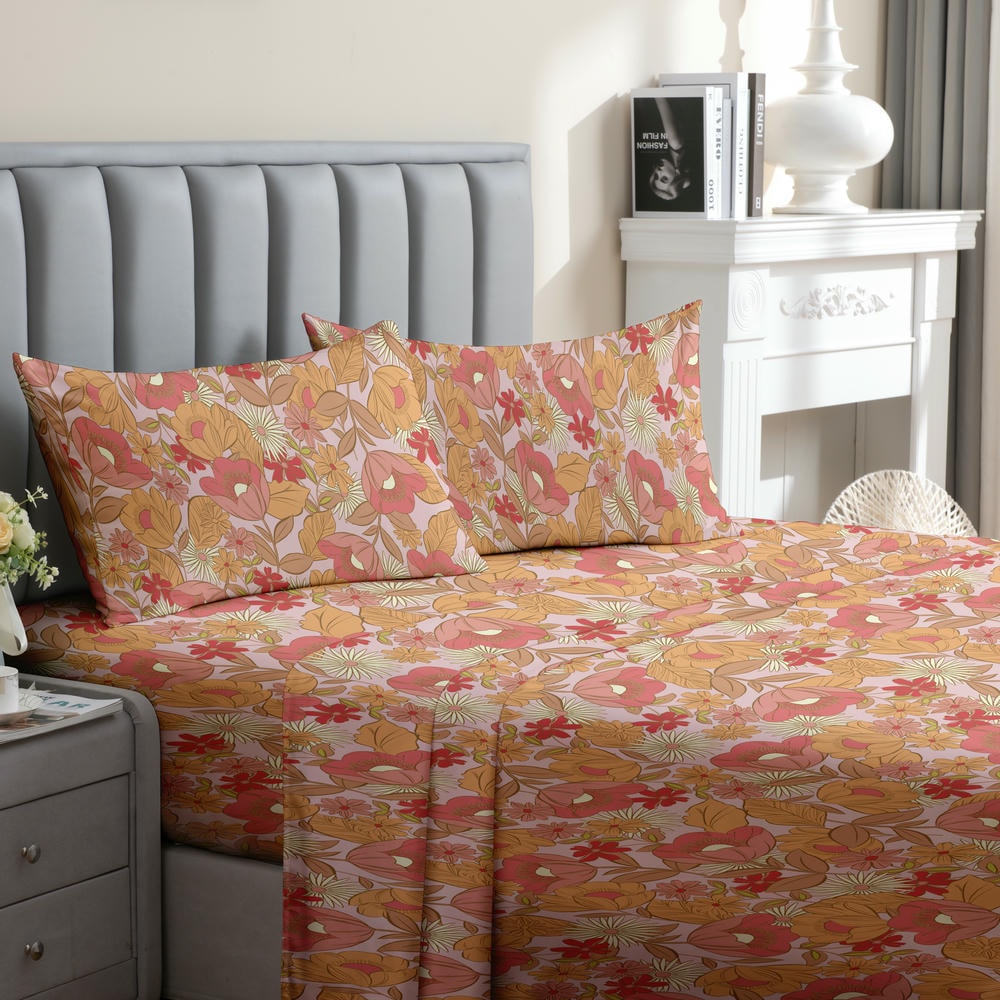 Wholesale Fall Autumn Floral Printing Bed Sheet Set Microfiber Bedding Set