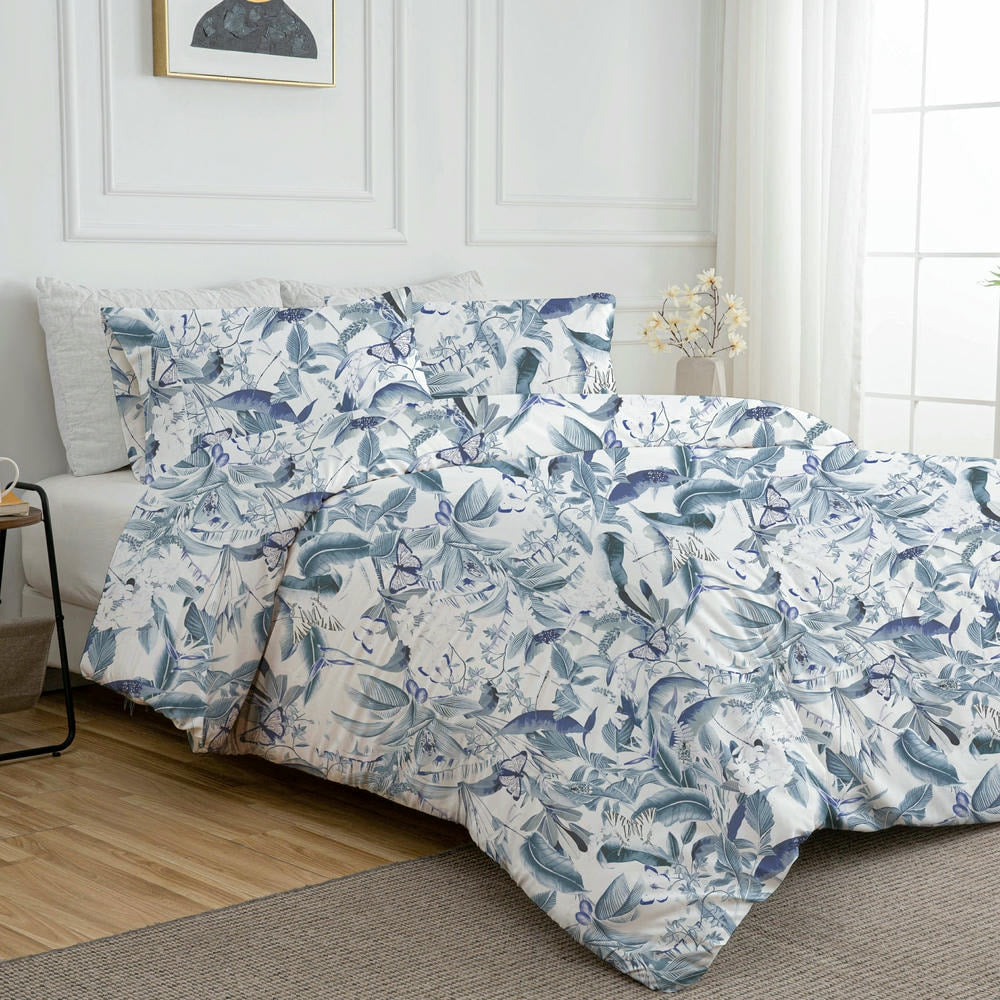 Ensemble de housse de couette et de couette à imprimé floral et feuilles en microfibre brossée double