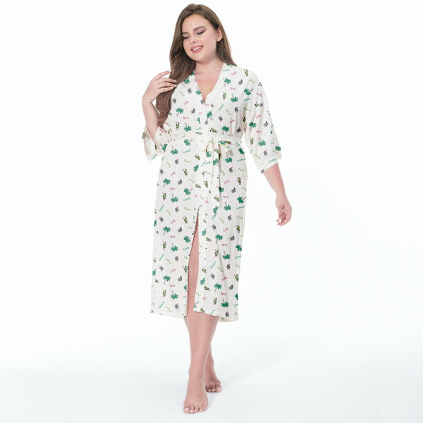 Customized Floral Printed Oversized Women’s Night Sleep Robe in Viscose/Satin/Cotton