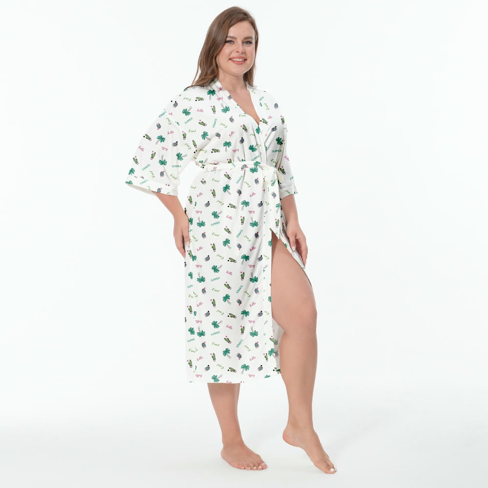 Peignoir de nuit surdimensionné à imprimé floral personnalisé pour femme en viscose/satin/coton