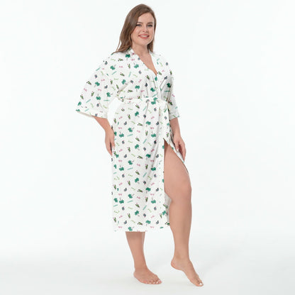 Customized Floral Printed Oversized Women’s Night Sleep Robe in Viscose/Satin/Cotton