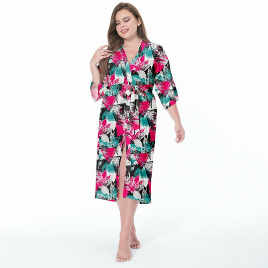 Customized Floral Printed Oversized Women's Night Sleep Robe in Viscose, Satin, or Cotton