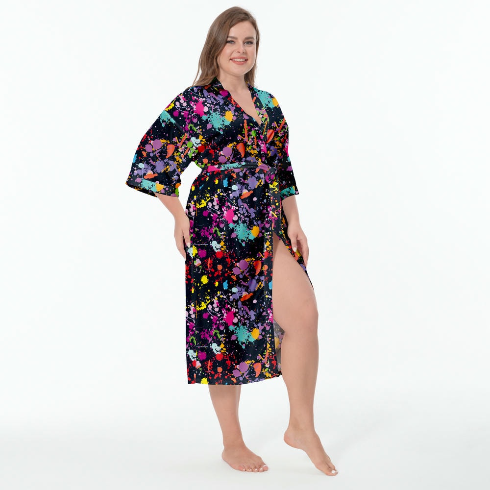 Peignoir de nuit surdimensionné à imprimé floral personnalisé pour femme en viscose, satin ou coton