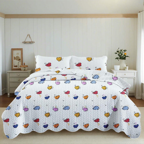 Custom Design Multicolor Cute Clouds Bed Coverlet Quilt Set Available for Wholesale