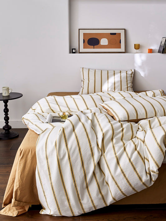 Amber Harbor Stripe Washed Cotton Duvet Cover original reference image 1