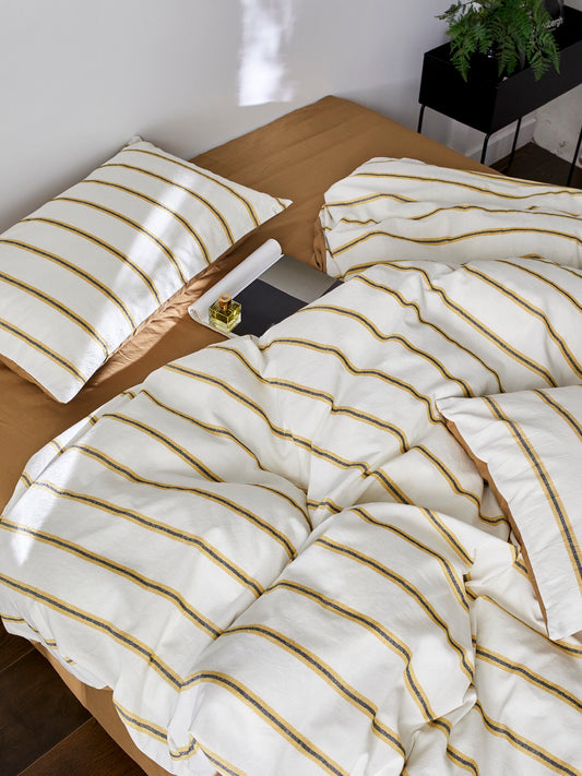 Amber Harbor Stripe Washed Cotton Duvet Cover original reference image 2