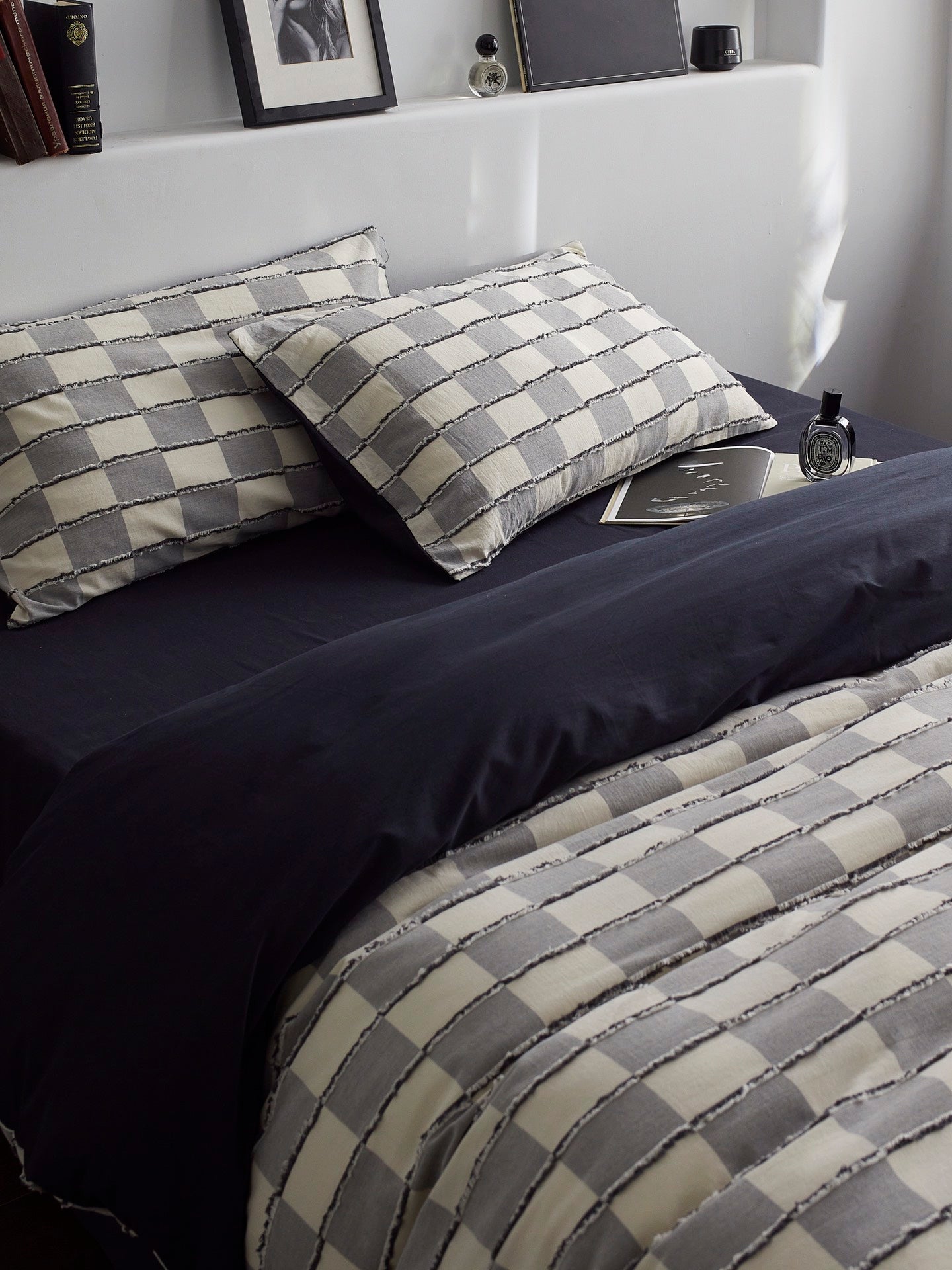 Ashwood Fringe Check Cotton Clipped Jacquard Comforter original reference image 1