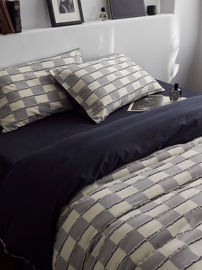 Ashwood Fringe Check Cotton Clipped Jacquard Comforter original reference image 1