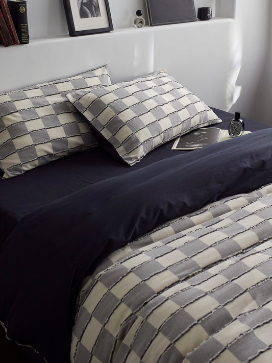 Ashwood Fringe Check Cotton Clipped Jacquard Comforter original reference image 1