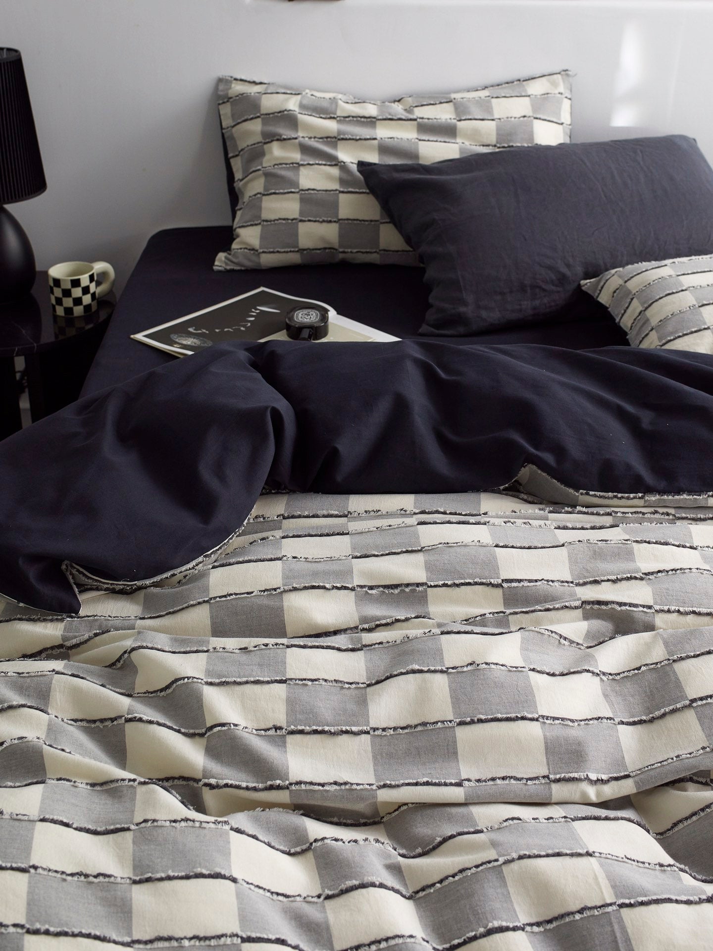 Ashwood Fringe Check Cotton Clipped Jacquard Comforter original reference image 7