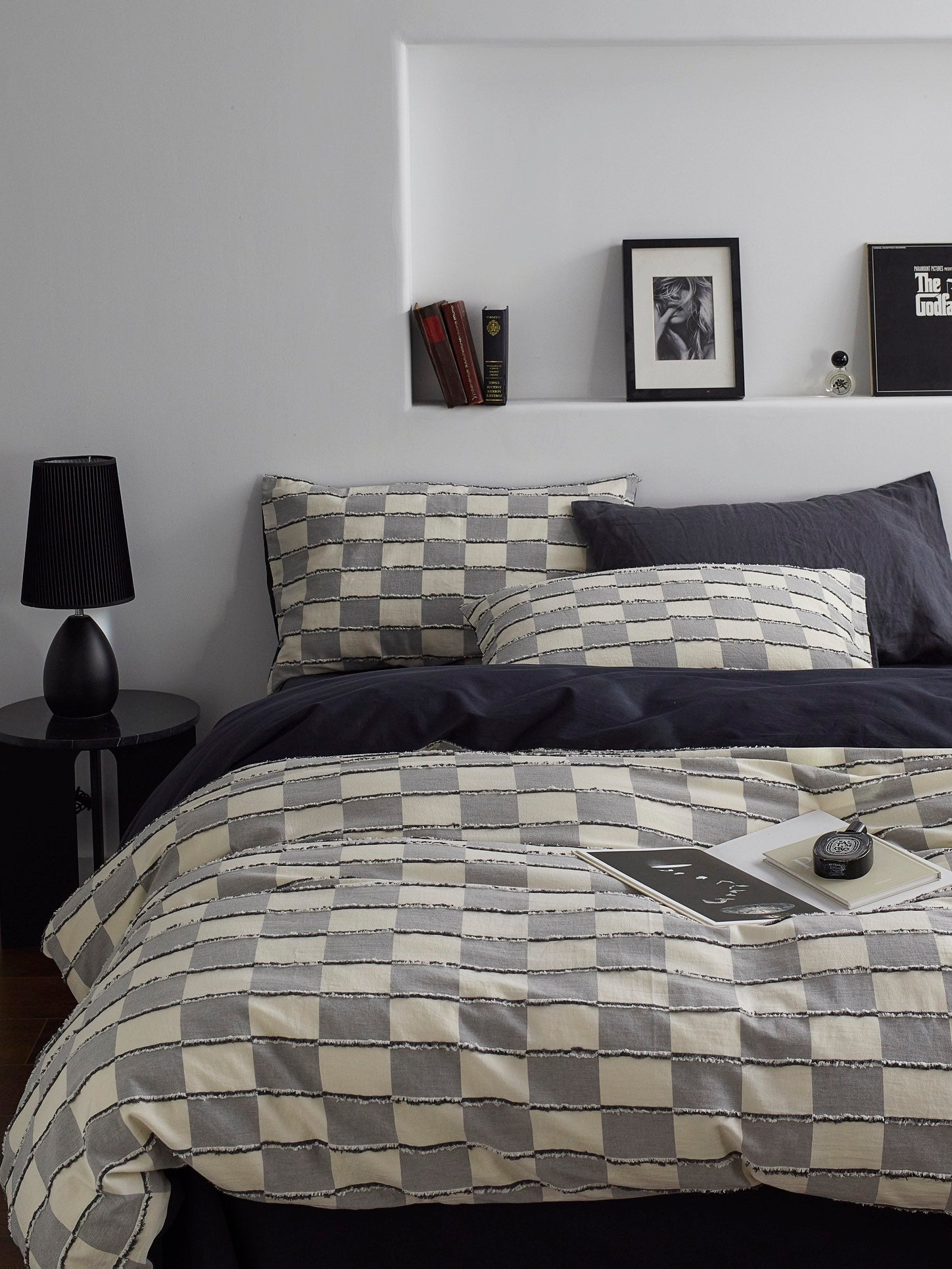 Ashwood Fringe Check Cotton Clipped Jacquard Comforter original reference image 8