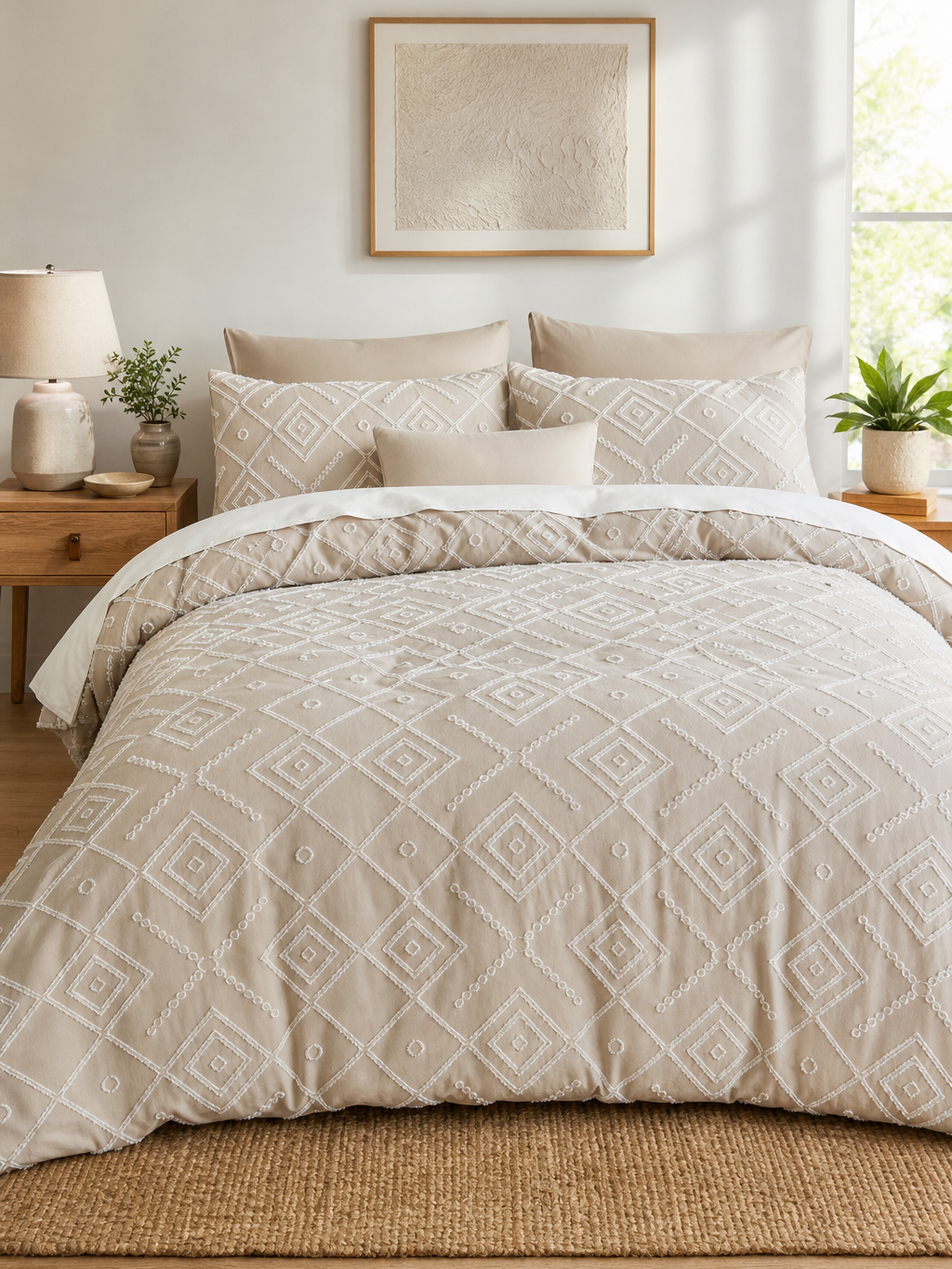 Beige Geometric Diamond Duvet Cover main_lifestyle image