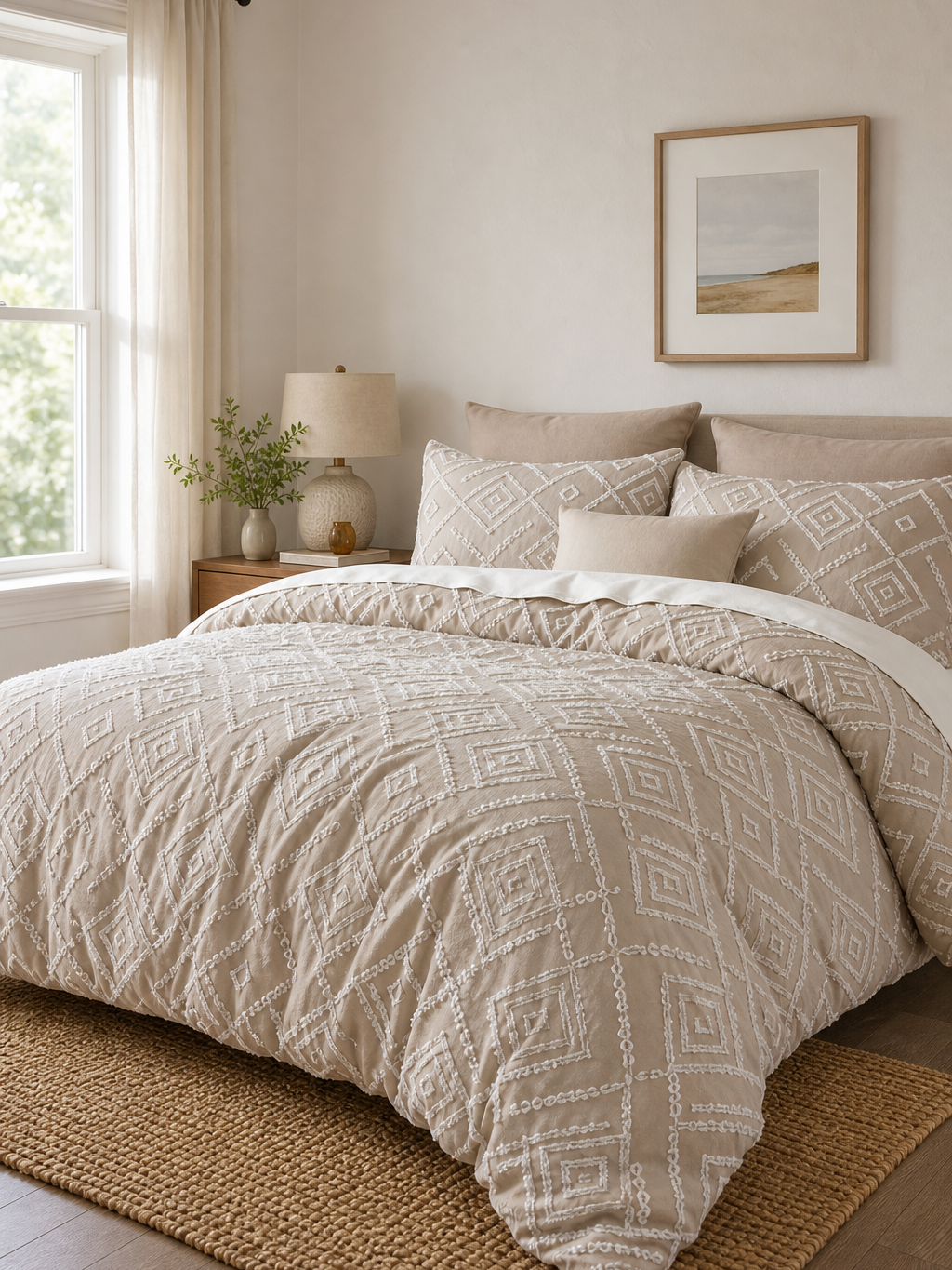 Beige Geometric Diamond Duvet Cover main_lifestyle image