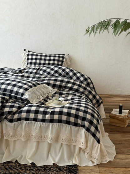 Black Gingham Lace Trim Cotton Comforter original reference image 1
