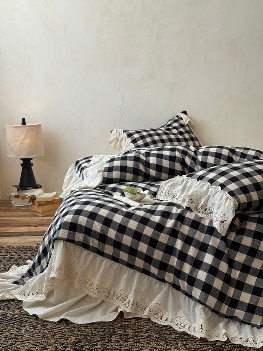 Black Gingham Lace Trim Cotton Comforter original reference image 2