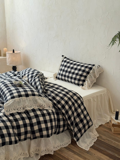 Black Gingham Lace Trim Cotton Comforter original reference image 3