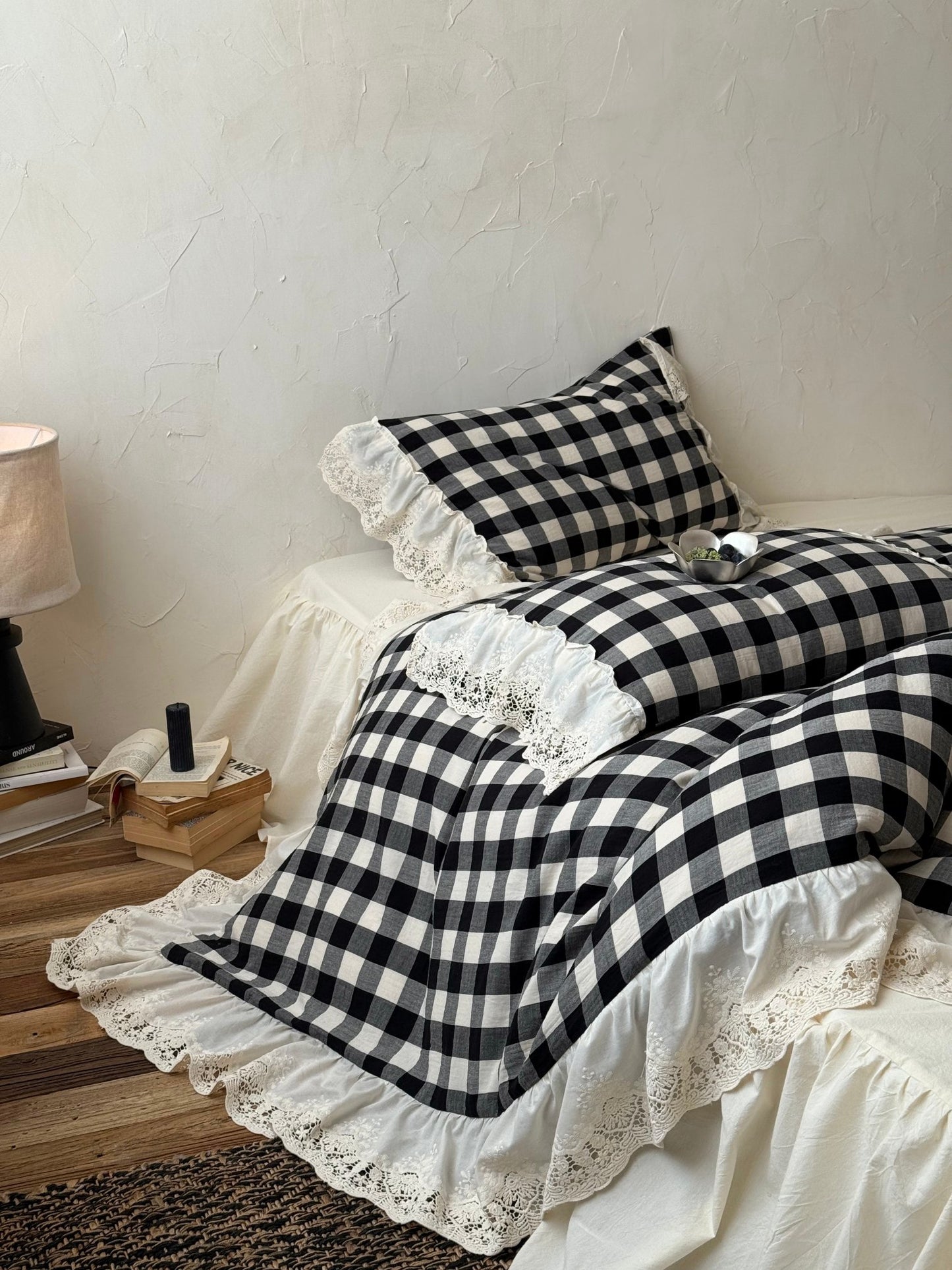 Black Gingham Lace Trim Cotton Comforter original reference image 4