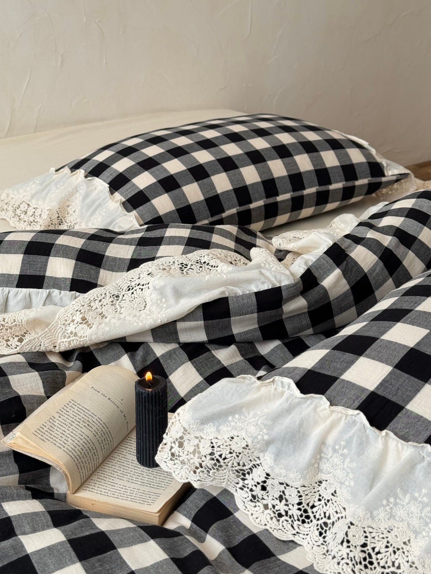 Black Gingham Lace Trim Cotton Comforter original reference image 5