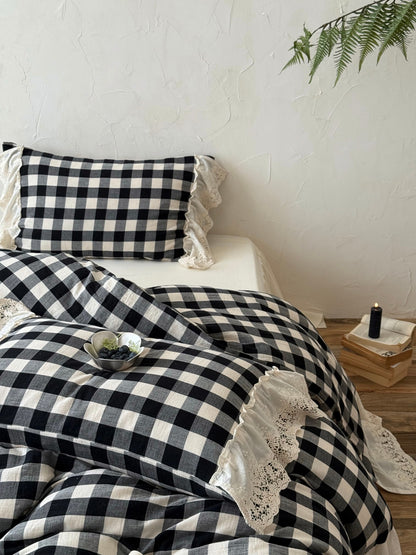 Black Gingham Lace Trim Cotton Comforter original reference image 7