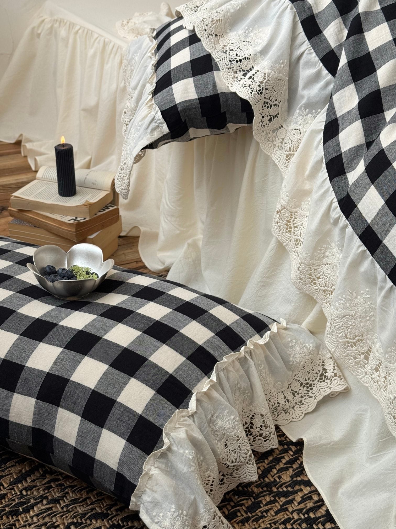 Black Gingham Lace Trim Cotton Comforter original reference image 10