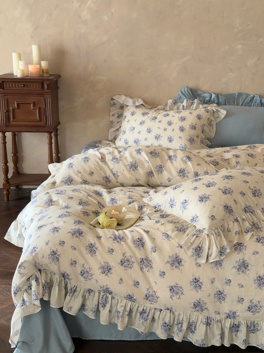 Blue Rose Cottage Ruffle Cotton Muslin Comforter original reference image 1