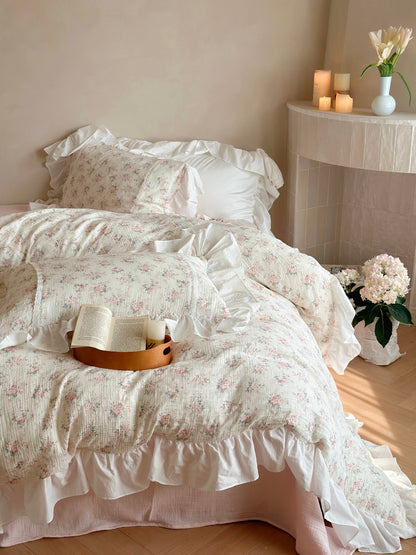 Blush Rose Garden Ruffle Cotton Muslin Comforter original reference image 6