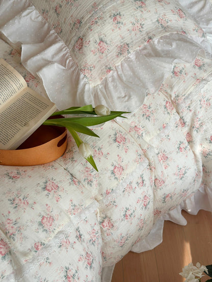 Blush Rose Garden Ruffle Cotton Muslin Comforter original reference image 7
