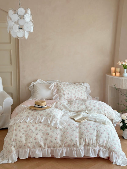 Blush Rose Garden Ruffle Cotton Muslin Comforter original reference image 8
