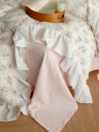 Blush Rose Garden Ruffle Cotton Muslin Comforter original reference image 9