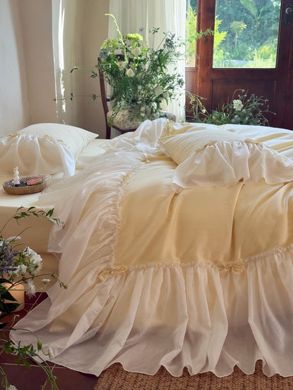 Buttercream Ruffle Organza Trim Sateen Comforter original reference image 3