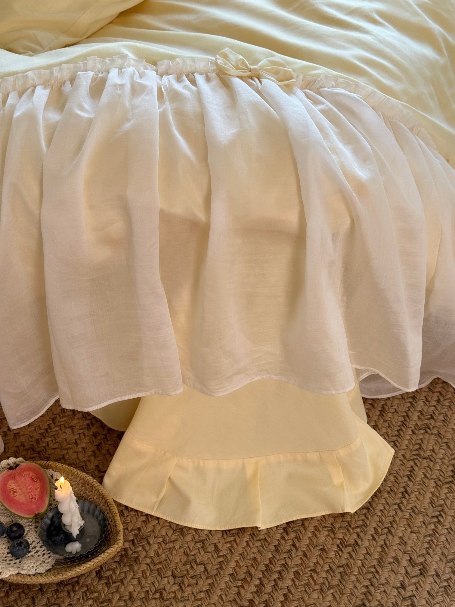 Buttercream Ruffle Organza Trim Sateen Comforter original reference image 9