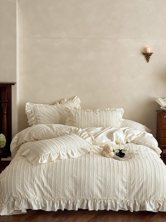 Camellia Ruffle Clip Stripe Duvet Cover original reference image 1